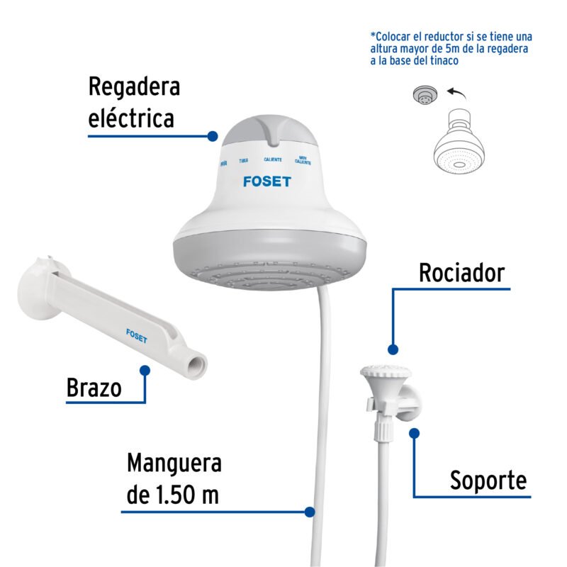 REGEL-6GFC1.jpg Código: 40238 Regadera eléctrica, 4 temperaturas, 16.5cm, gris, Foset REGEL-6G