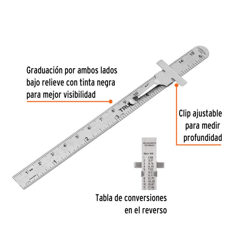 RGL-15BFC1.jpg Código: 101810 Regla 15 cm de acero inoxidable de bolsillo, Truper RGL-15B