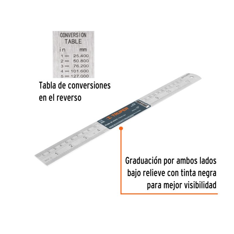 RGL-30FC1.jpg Código: 14387 Regla 30 cm de acero inoxidable, Truper RGL-30