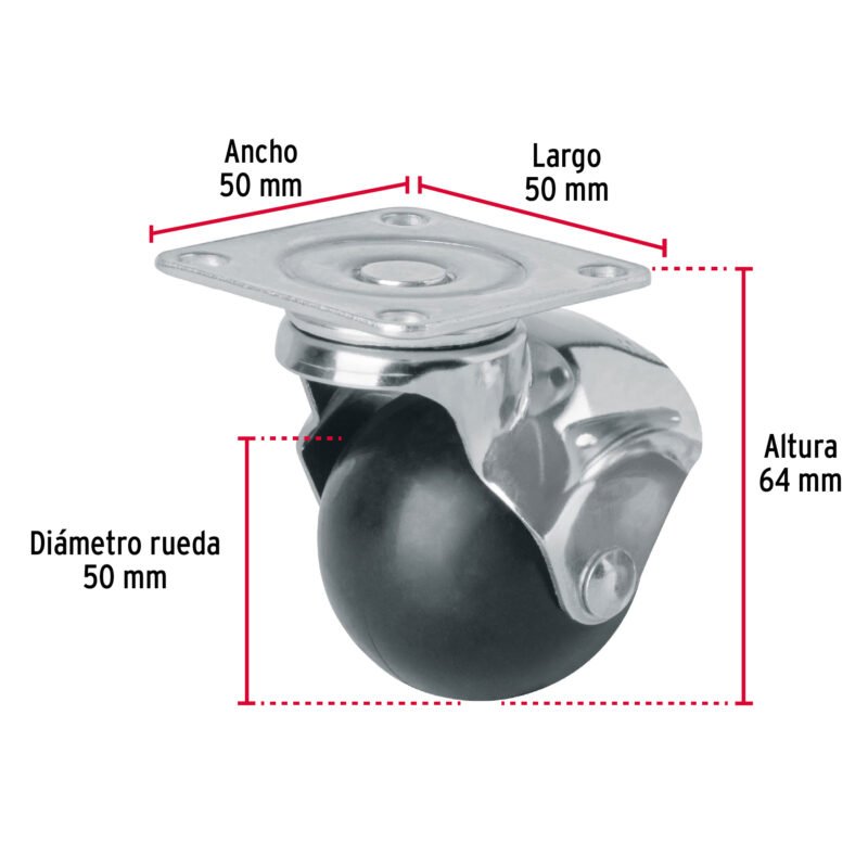 RO-50PFC2.jpg Código: 44391 Rodaja esférica, 50 mm con placa, Fiero RO-50P