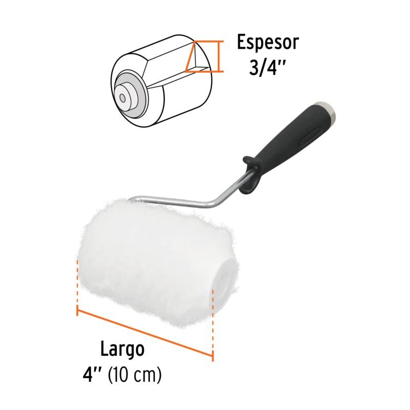 ROPI-420PFC2.jpg Código: 13896 Mini rodillo para pintar 4' x 3/4' de poliéster, Truper ROPI-420P