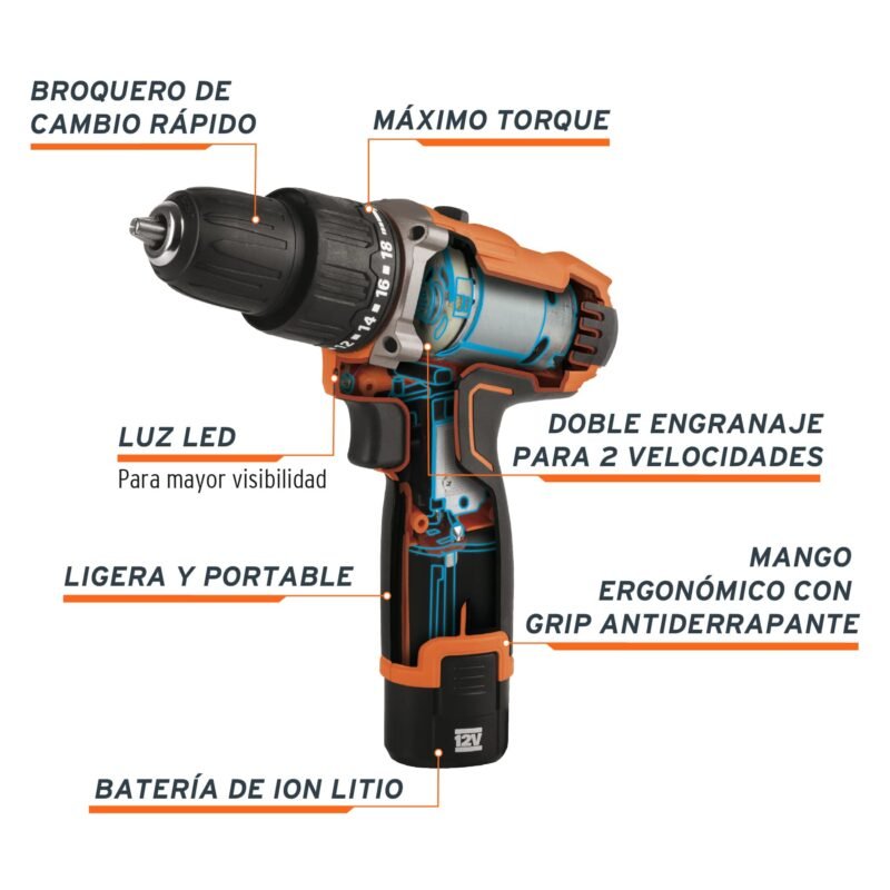 ROTI-12ACFC1.jpg Código: 12793 Rotomartillo compacto 3/8', 12V, 1 batería 2Ah, PRO ROTI-12AC