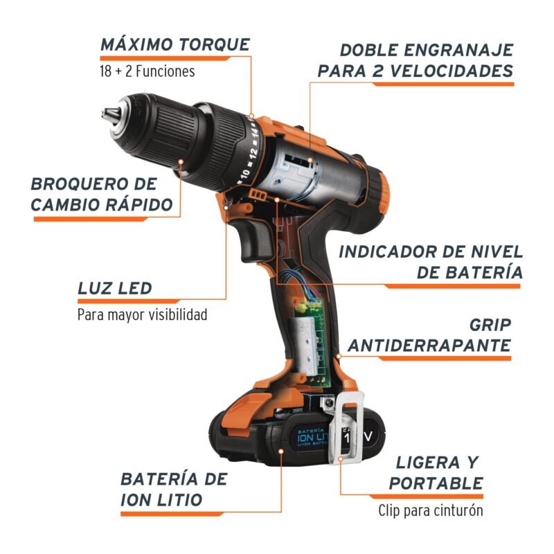 ROTI-12AFC1.jpg Código: 12794 Rotomartillo 3/8', 12V, 1 batería 2Ah, PRO ROTI-12A