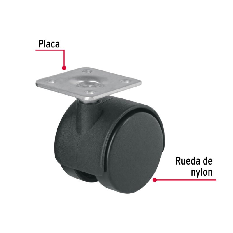 Código: 44384 Rodaja tipo yoyo de 40 mm con placa, sin freno, Fiero ROY-40