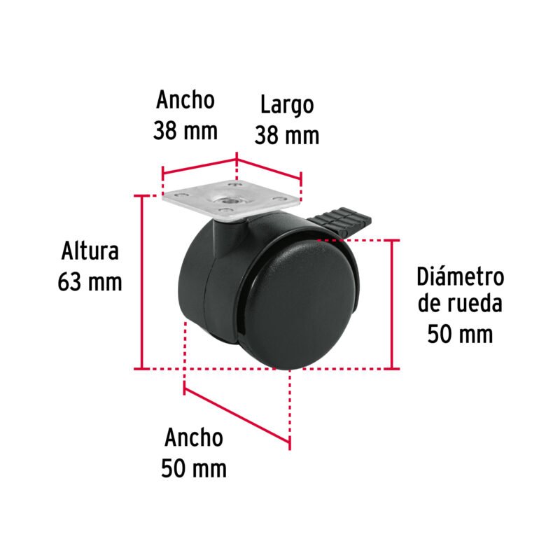 ROYF-50FC1.jpg Código: 44389 Rodaja tipo yoyo de 50 mm con placa, con freno, Fiero ROYF-50