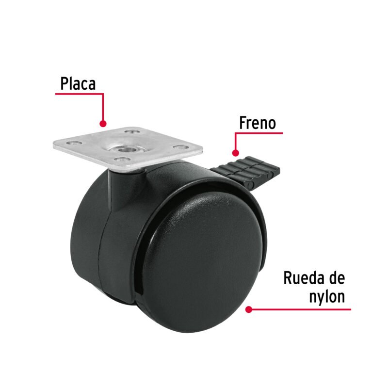 ROYF-50FC2.jpg Código: 44389 Rodaja tipo yoyo de 50 mm con placa, con freno, Fiero ROYF-50
