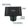 Código: 45653 Resumidero cuadrado 4'x 4', latón, negro, Foset Riviera RS-801M