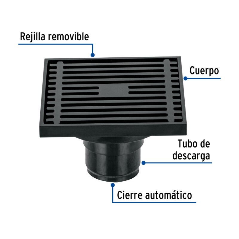 RS-801MFC1.jpg Código: 45653 Resumidero cuadrado 4'x 4', latón, negro, Foset Riviera RS-801M