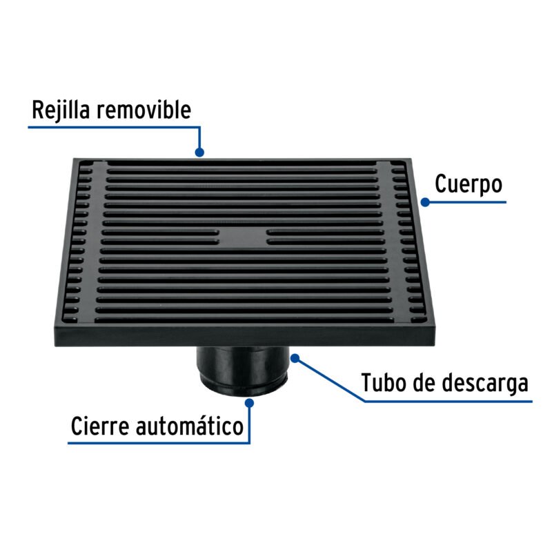 RS-802MFC1.jpg Código: 45654 Resumidero cuadrado 6'x 6', latón, negro, Foset Riviera RS-802M