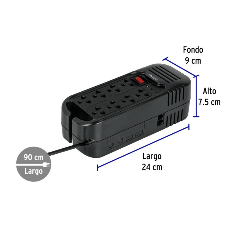 RV-1600FC2.jpg Código: 45574 Regulador de voltaje de 1600 VA / 800 W 8 contactos, Volteck RV-1600