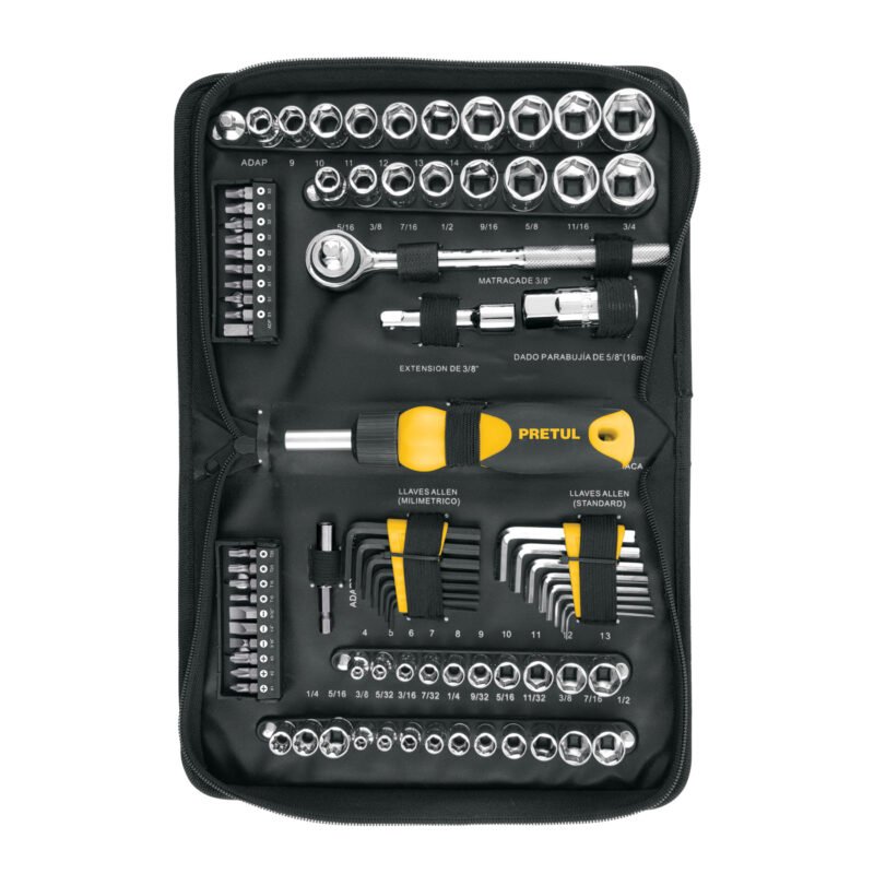 SET-85.jpg Código: 22984 Juego de 83 herramientas 1/4' y 3/8' para mecánico, Pretul SET-85