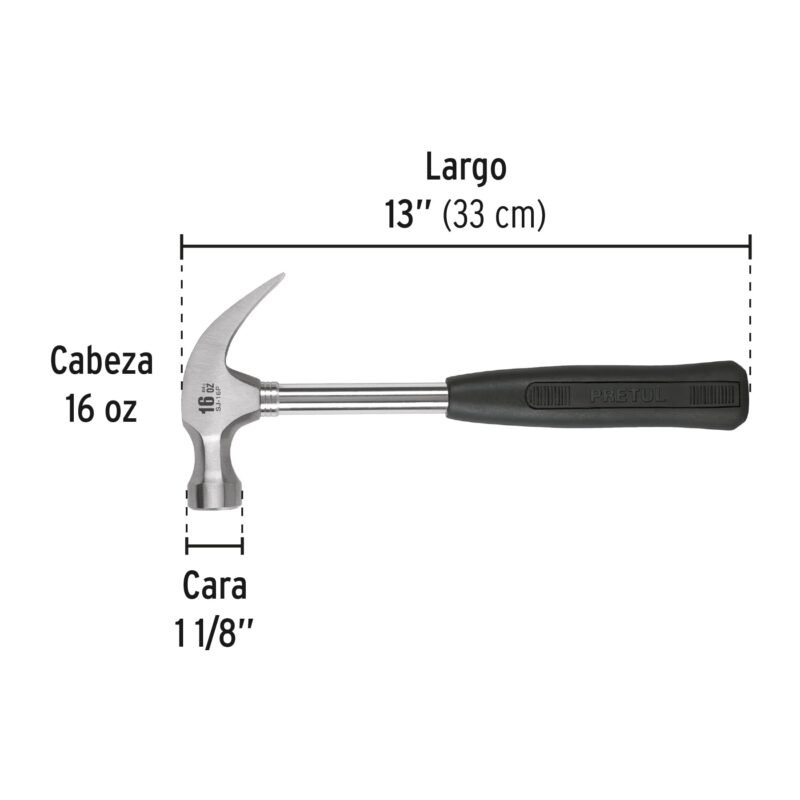 SJ-16PFC2.jpg Código: 22270 Martillo pulido, 16 oz, uña curva, mango tubular, Pretul SJ-16P
