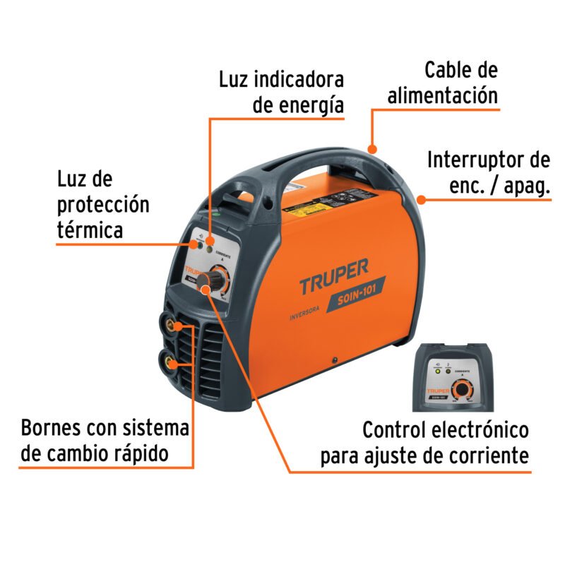SOIN-101FC1.jpg Código: 11781 Soldadora inversora 100A, 127V, TRUPER SOIN-101
