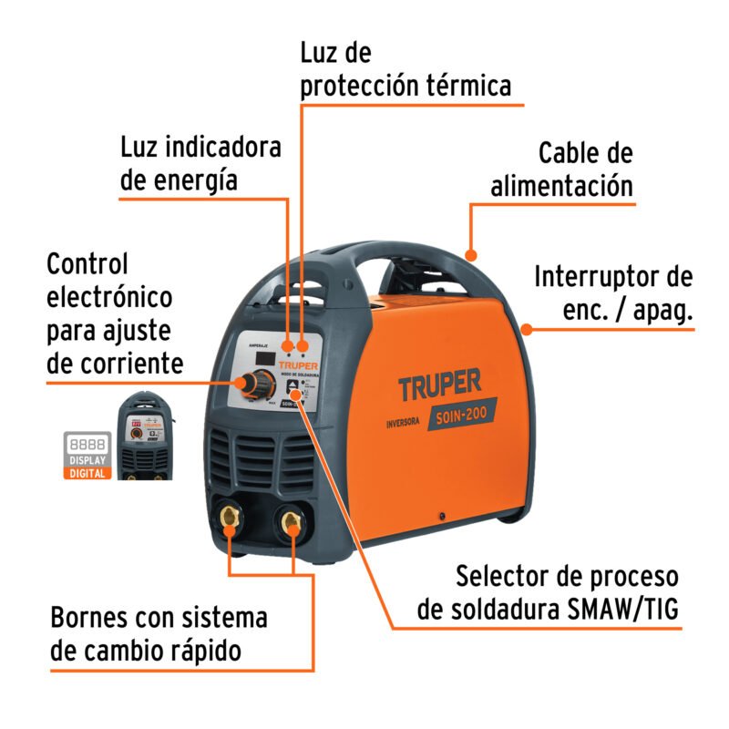 SOIN-200FC1.jpg Código: 13696 Soldadora inversora 200A, 220V, TRUPER SOIN-200