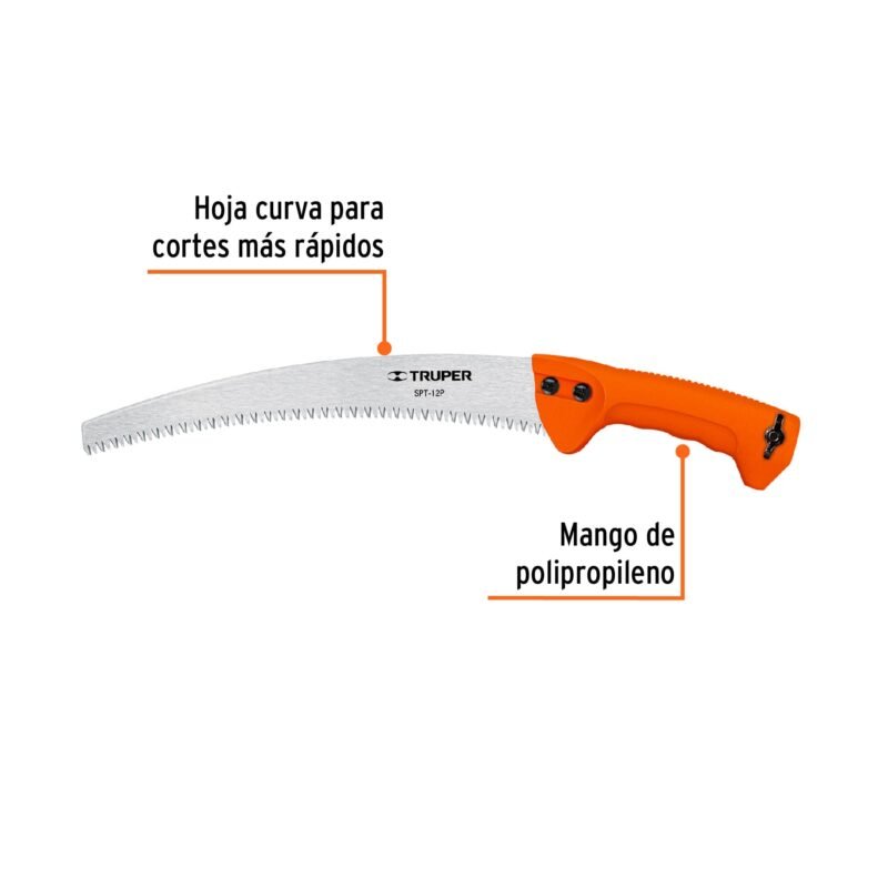 SPT-12PFC1.jpg Código: 101389 Serrucho de poda 12',hoja curva,6 DPP,mango plástico, TRUPER SPT-12P