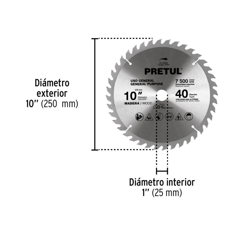 ST-1040EPFC2.jpg Código: 27057 Disco sierra 10' para madera, 40 dientes centro 1', Pretul ST-1040EP