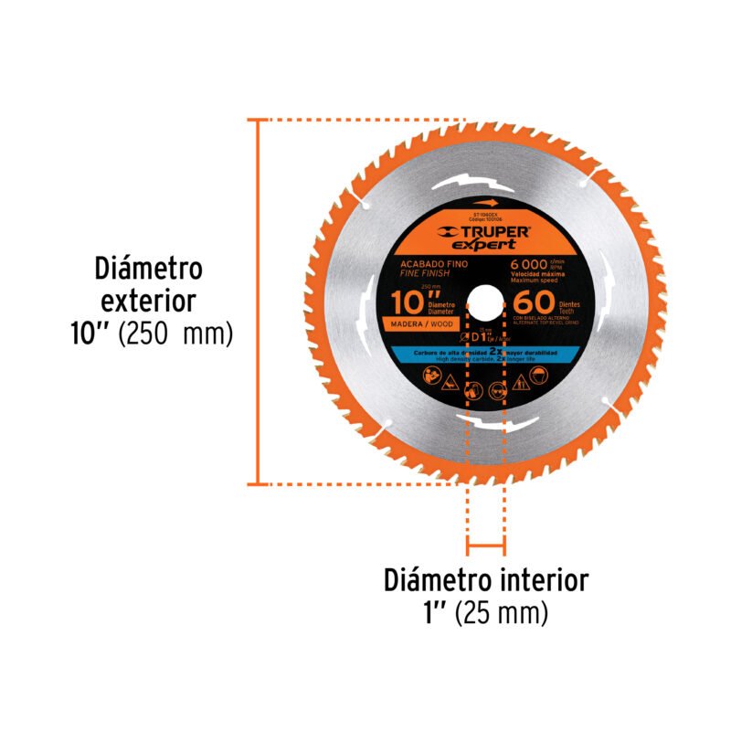 ST-1060EXFC2.jpg Código: 100106 Disco sierra 10' para madera, 60 dientes centro 1', Expert ST-1060EX