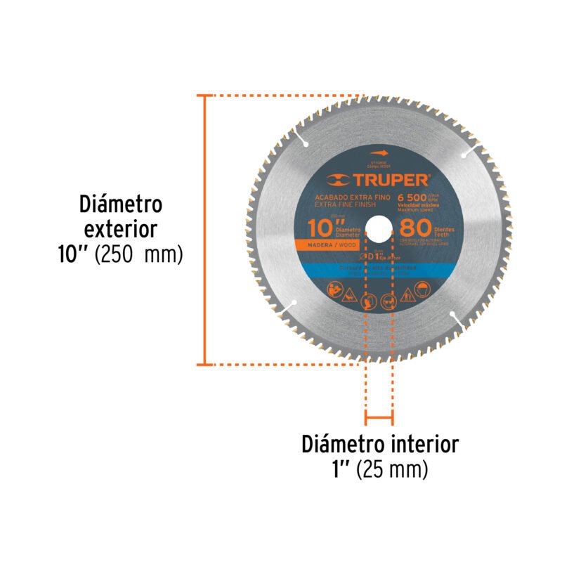ST-1080EFC2.jpg Código: 18309 Disco sierra 10' para madera, 80 dientes centro 1', Truper ST-1080E