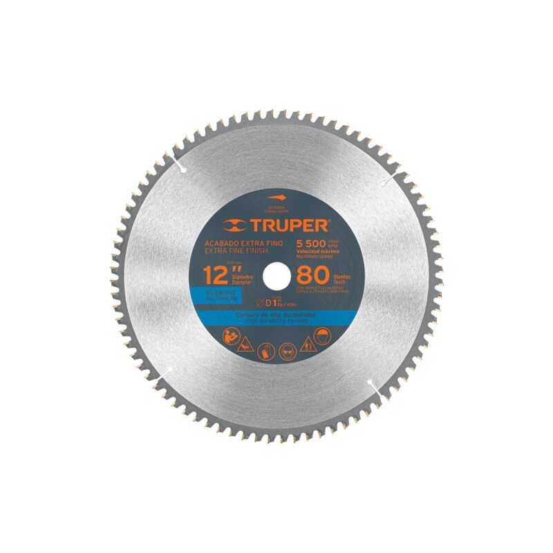 ST-1280A.jpg Código: 12685 Disco sierra 12' para aluminio, 80 dientes centro 1', Truper ST-1280A