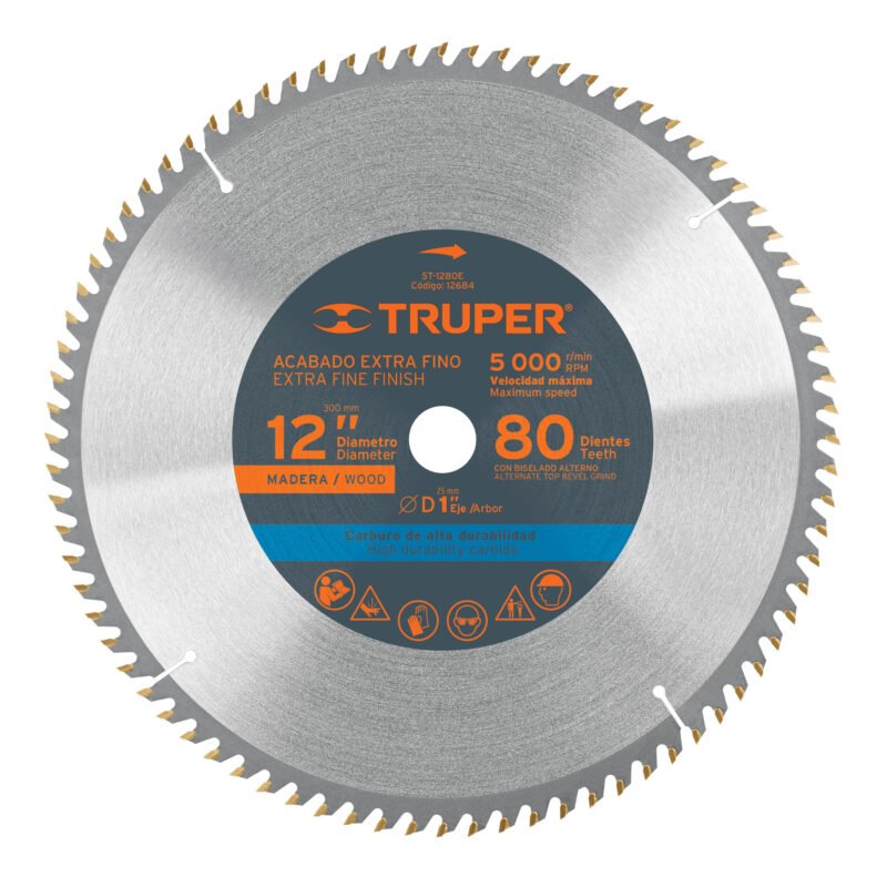 ST-1280E.jpg Código: 12684 Disco sierra 12' para madera, 80 dientes centro 1', Truper ST-1280E