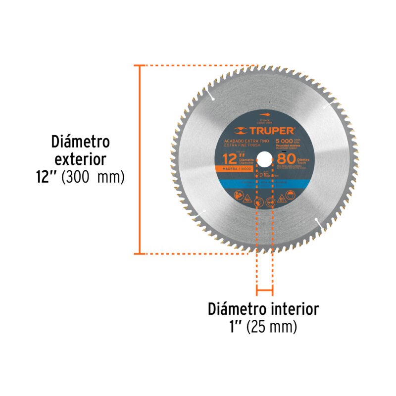 ST-1280EFC2.jpg Código: 12684 Disco sierra 12' para madera, 80 dientes centro 1', Truper ST-1280E