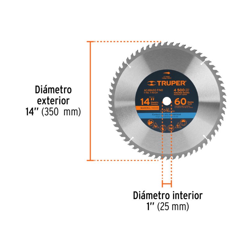 ST-1460EFC2.jpg Código: 18323 Disco sierra 14' para madera, 60 dientes centro 1', Truper ST-1460E