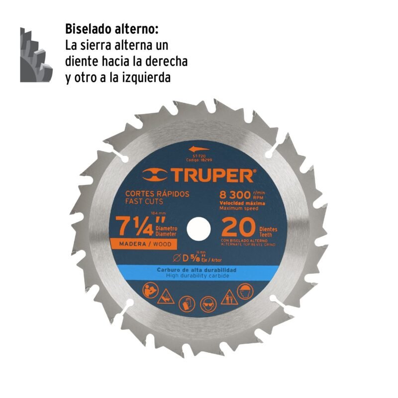 ST-720FC1.jpg Código: 18299 Disco sierra 7- 1/4' para madera, 20 dientes centro 5/8' ST-720