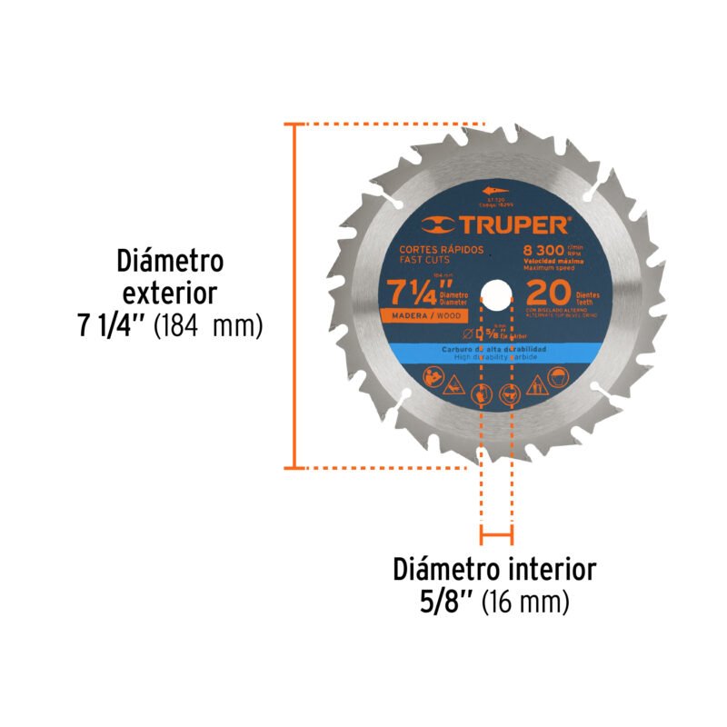 ST-720FC2.jpg Código: 18299 Disco sierra 7- 1/4' para madera, 20 dientes centro 5/8' ST-720