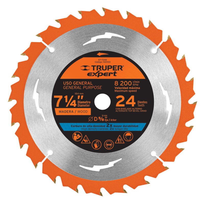 ST-724X.jpg Código: 100103 Disco sierra 7-1/4' p/madera, 24 dientes centro 5/8', Expert ST-724X