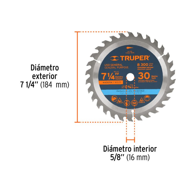 ST-730FC2.jpg Código: 18318 Disco sierra 7- 1/4' para madera, 30 dientes centro 5/8' ST-730