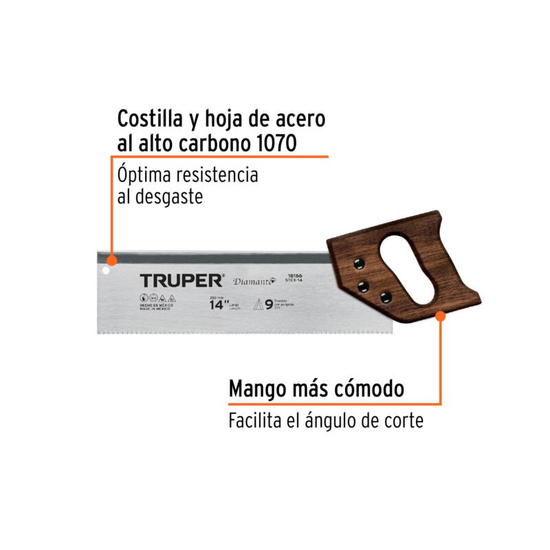 STCX-14FC1.jpg Código: 18166 Serrucho de costilla 14' Diamante, 9 DPP, TRUPER STCX-14