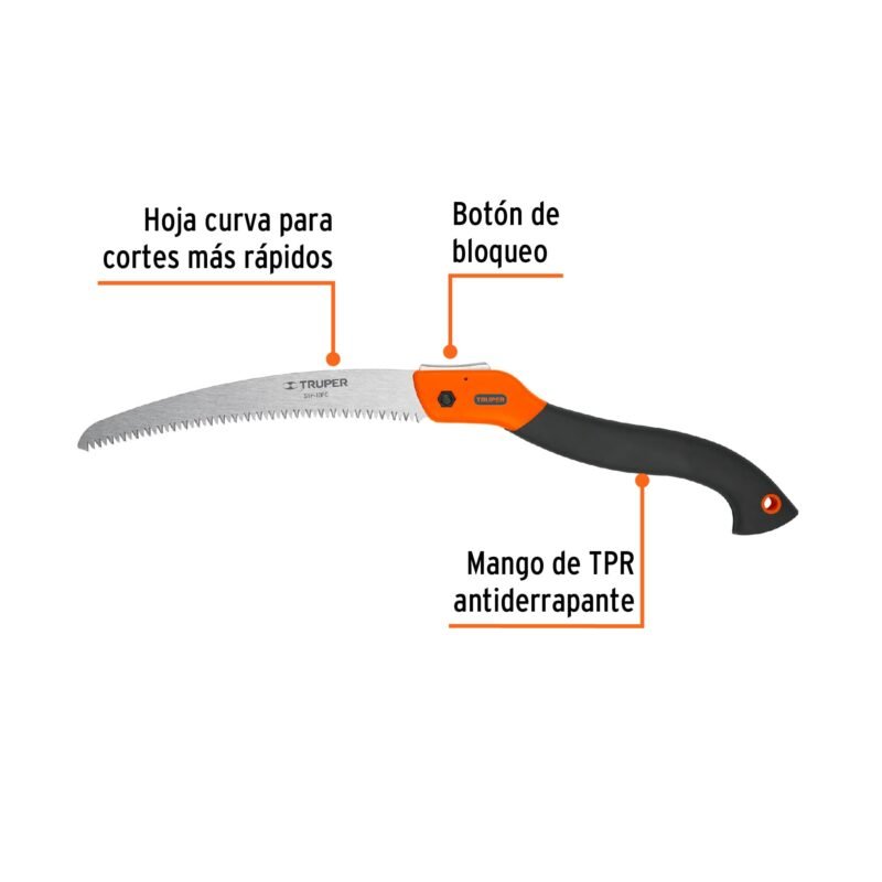 STP-10PCFC1.jpg Código: 100198 Serrucho plegable 10' hoja curva 5 DPP mango plástico,Truper STP-10PC