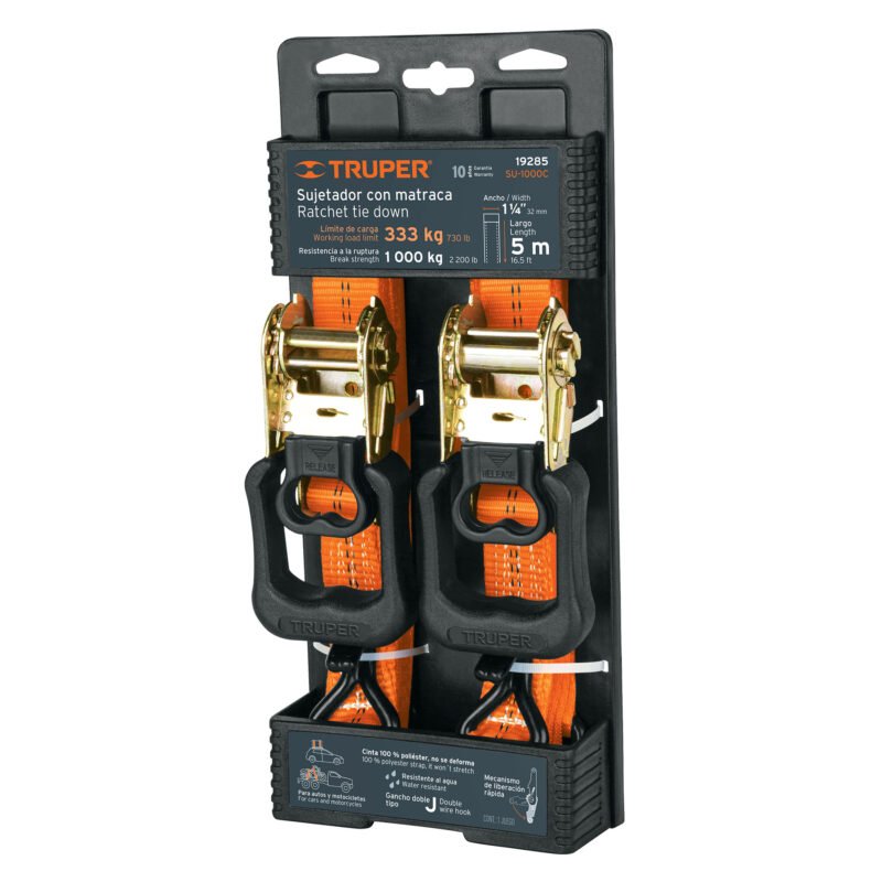 Código: 19285 Juego de 2 sujetadores con matraca carga máxima 1000 kg SU-1000C