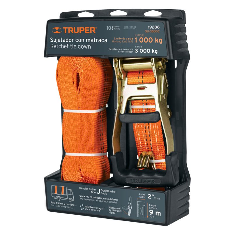 Código: 19286 Sujetador con matraca carga máxima 3000 kg, Truper SU-3000C