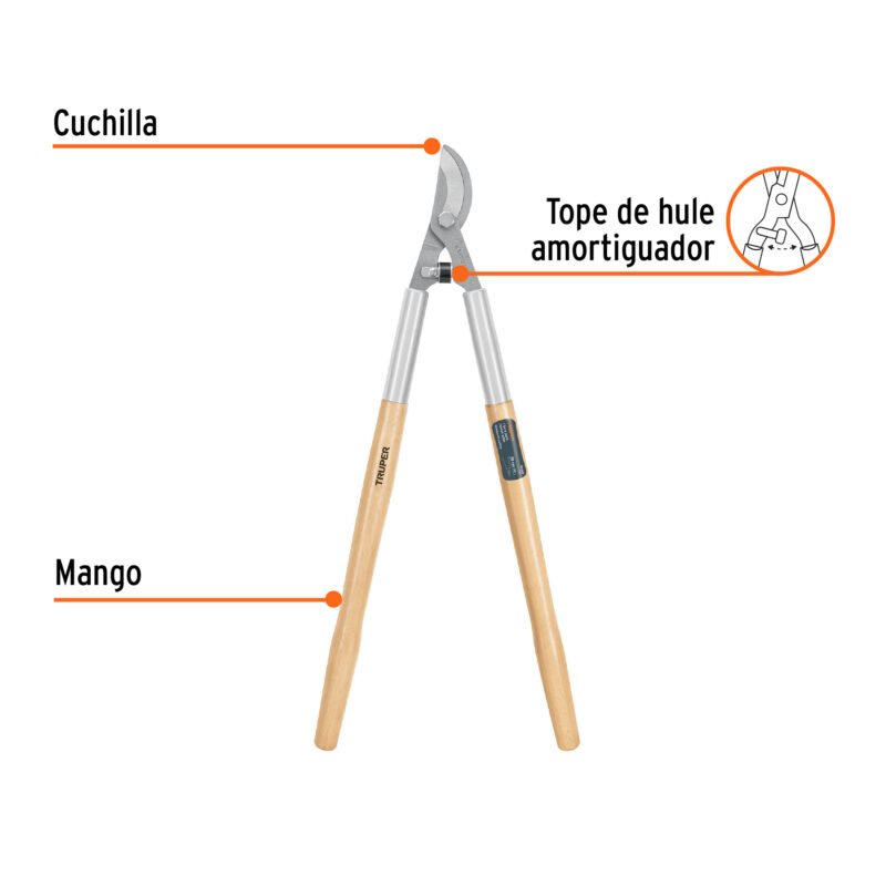T-122FC1.jpg Código: 18380 Tijera para ramas 70 cm, Classic, mgos de madera, TRUPER T-122