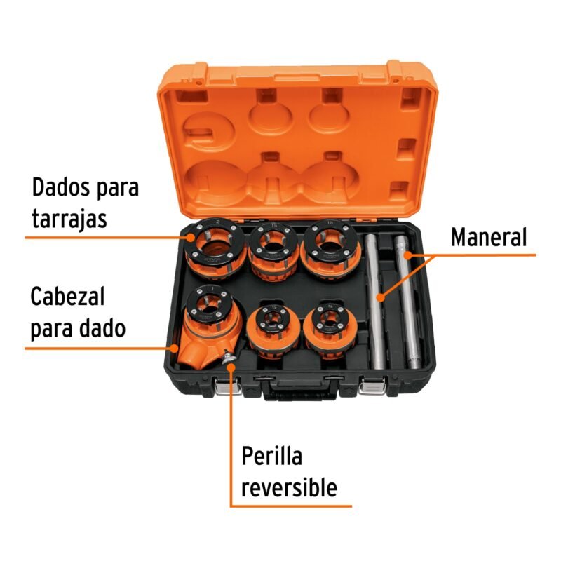 Código: 15721 Juego de 7 tarrajas para tubo de 1/2' a 2', Truper Expert T-852X