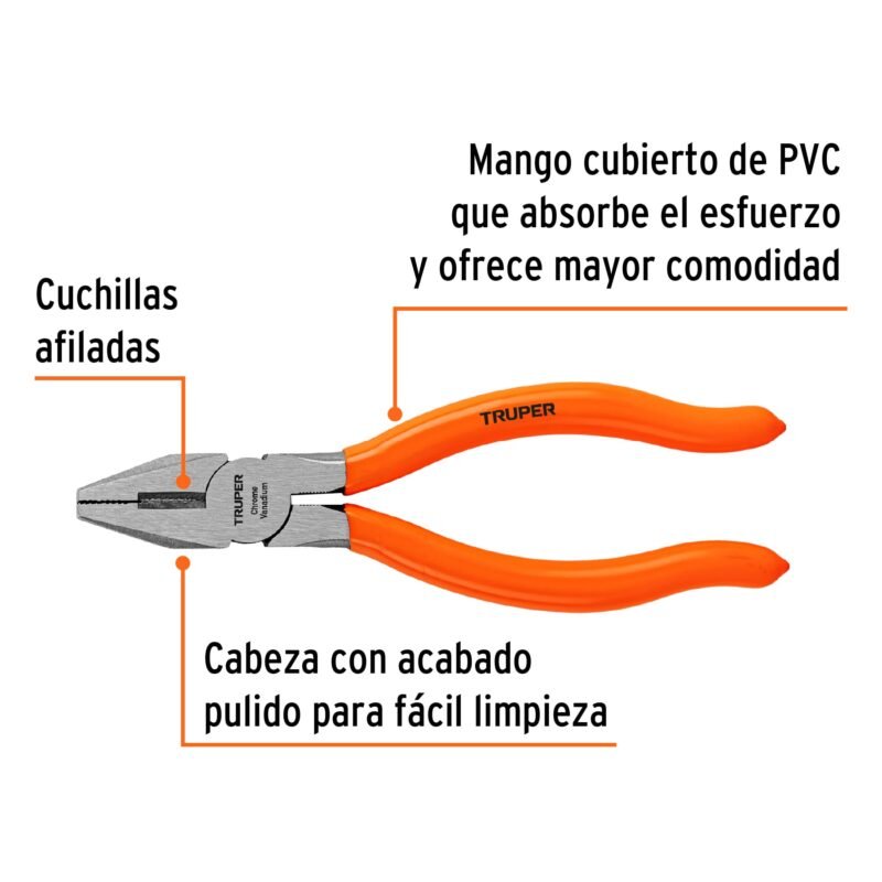 Código: 17306 Pinza para electricista 6' mango de PVC, Truper T200-6