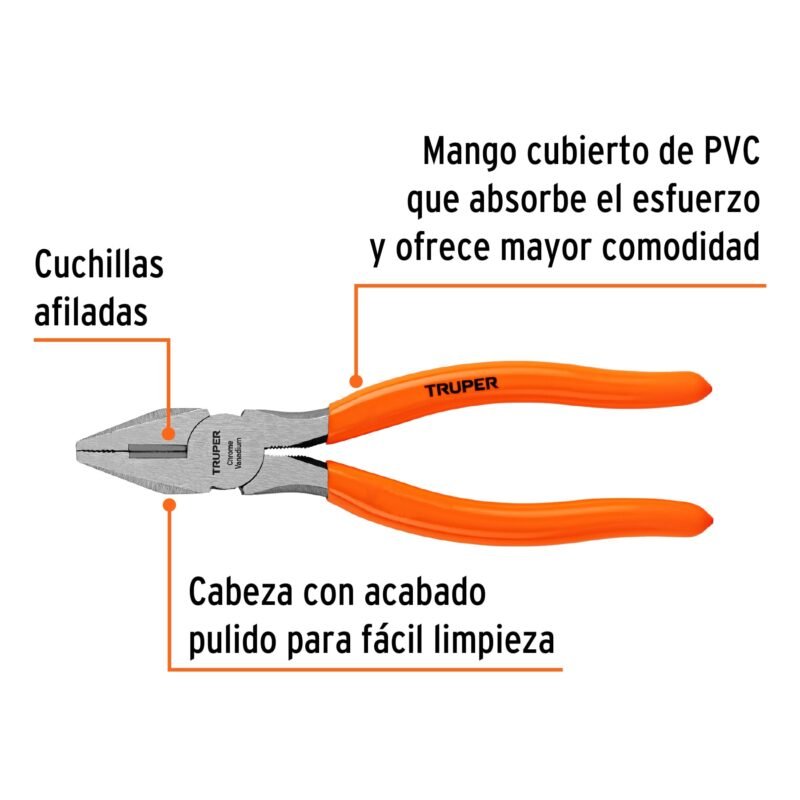 Código: 17307 Pinza para electricista 7' mango de PVC, Truper T200-7