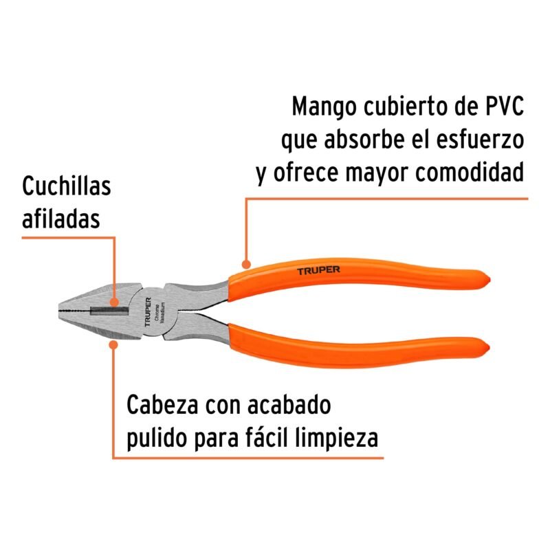 T200-8FC1.jpg Código: 17308 Pinza para electricista 8' mango de PVC, Truper T200-8