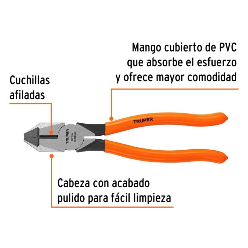 T201-8FC1.jpg Código: 17304 Pinza para electricista 8' uso rudo, mango PVC, Truper T201-8