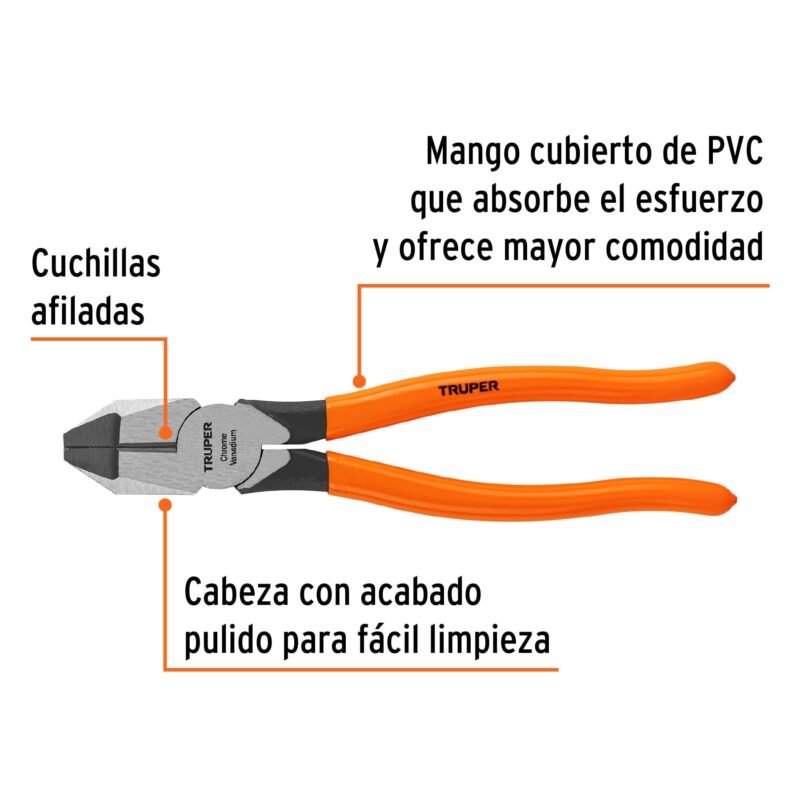 Código: 17305 Pinza para electricista 9' uso rudo, mango PVC, Truper T201-9