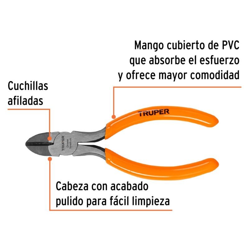 Código: 17311 Pinza de corte diagonal 5' mango de PVC, Truper T202-5