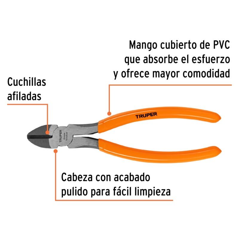 Código: 17313 Pinza de corte diagonal 7' mango de PVC, Truper T202-7