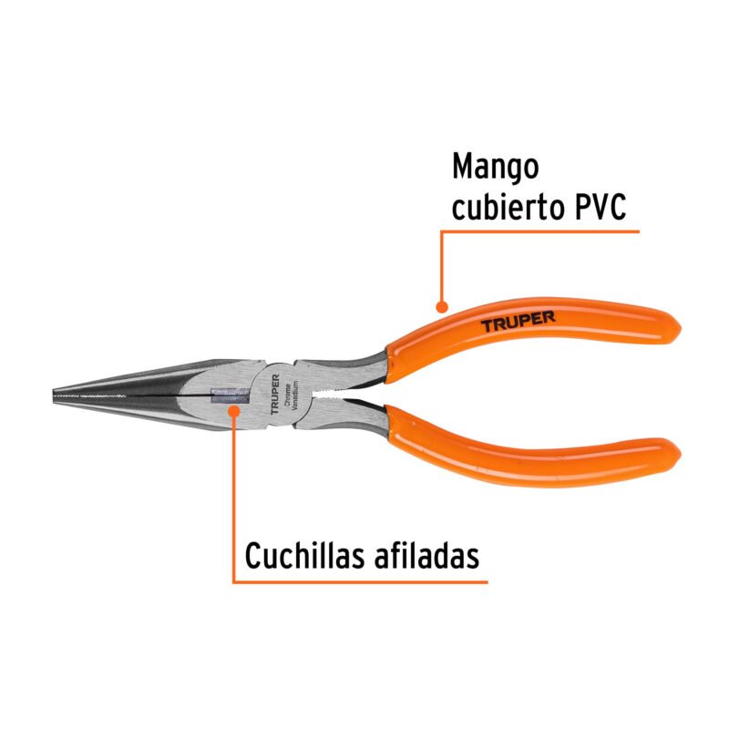 T203-7FC1.jpg Código: 17315 Pinza de punta y corte 7' mango de PVC, Truper T203-7