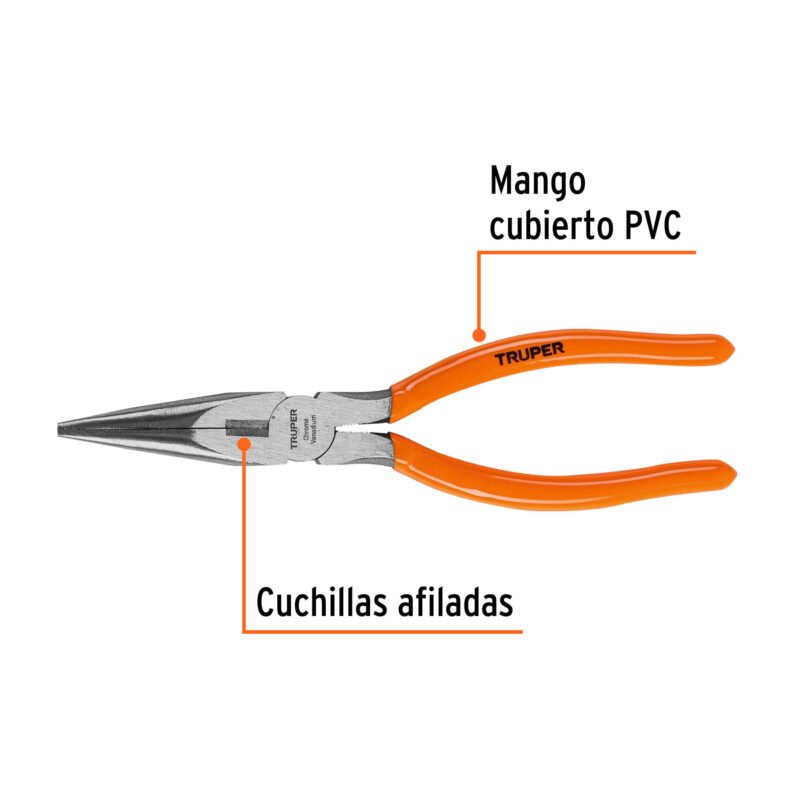 Código: 17310 Pinza de punta y corte 8' mango de PVC, Truper T203-8