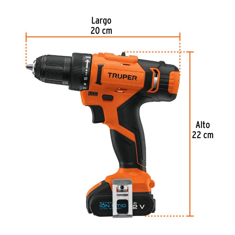 TALI-12A2FC2.jpg Código: 18153 Taladro 3/8', 12V, 1 batería 2Ah, PRO TALI-12A2