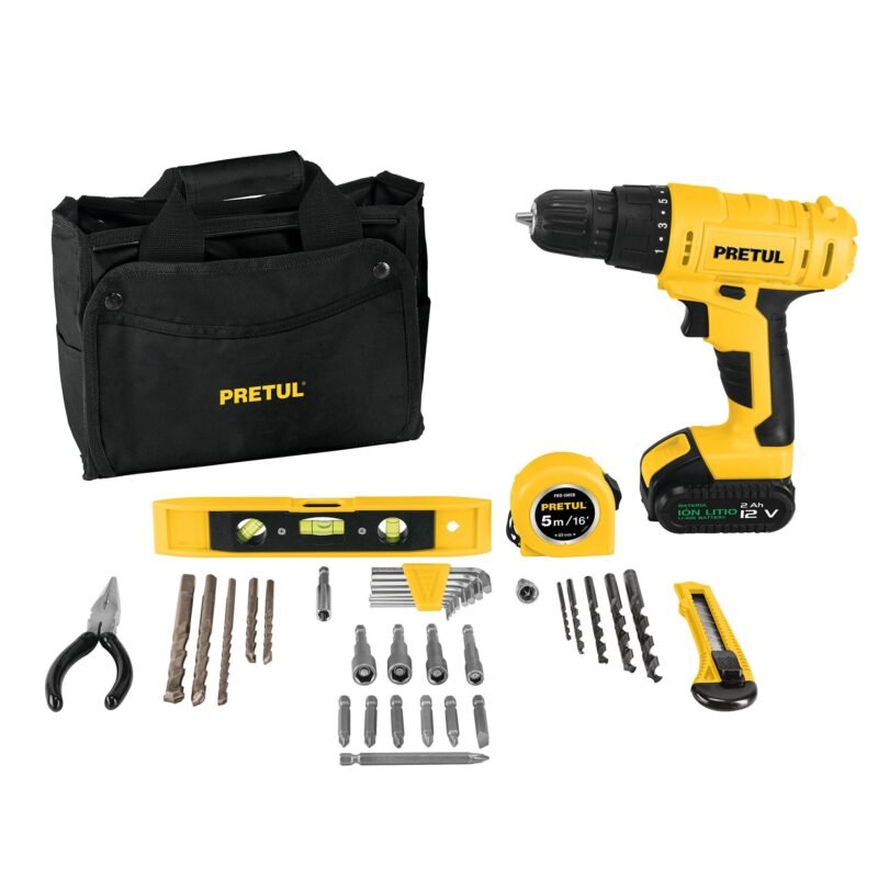 TALI-12PK.jpg Código: 27097 Kit taladro 3/8', 12V, 35 accesorios, en maleta, PRETUL TALI-12PK