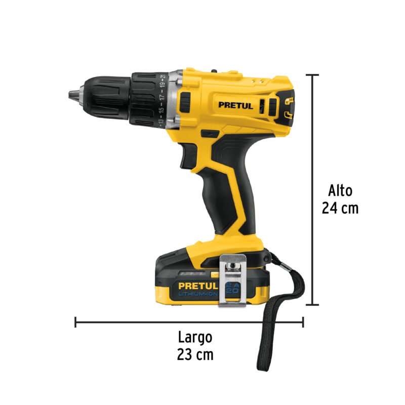 TALI-20P2FC2.jpg Código: 26118 Taladro 1/2', 20V, 1 batería 2Ah, PRETUL TALI-20P2