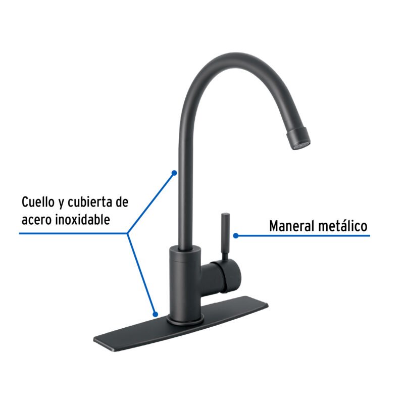 Código: 46767 Monomando para fregadero, cuello alto, negro mate, Tubig TBF-83M