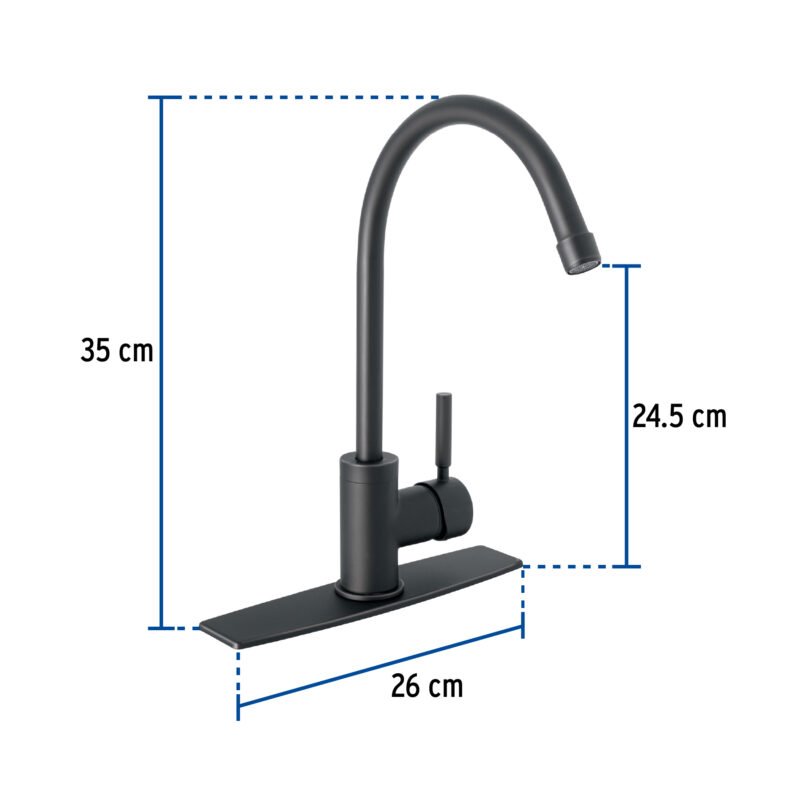Código: 46767 Monomando para fregadero, cuello alto, negro mate, Tubig TBF-83M